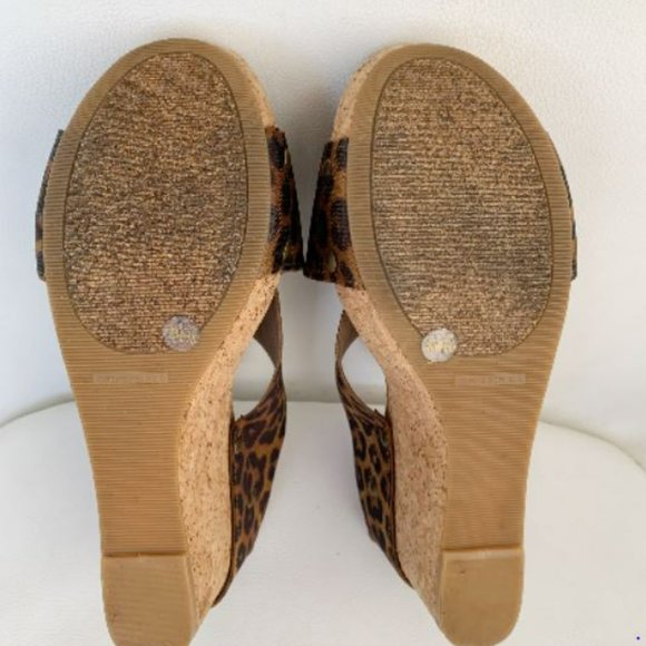 Lucky Brand Miller 2 Cork Wedge Sandals Brown Leopard Mob Wife Wedges - Picture 9 of 9